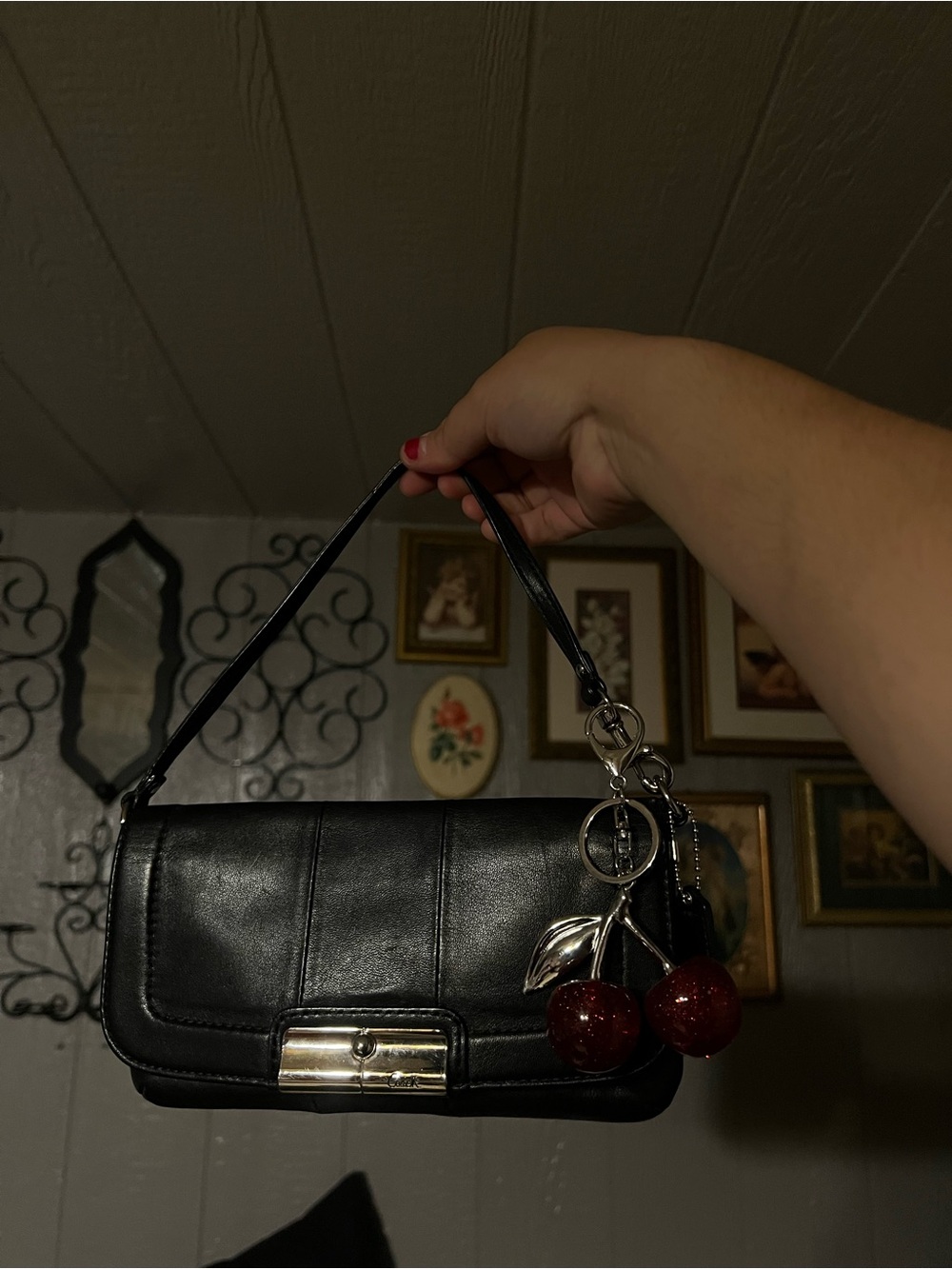Coach Black Mini Shoulder Bag with Cherry Charm